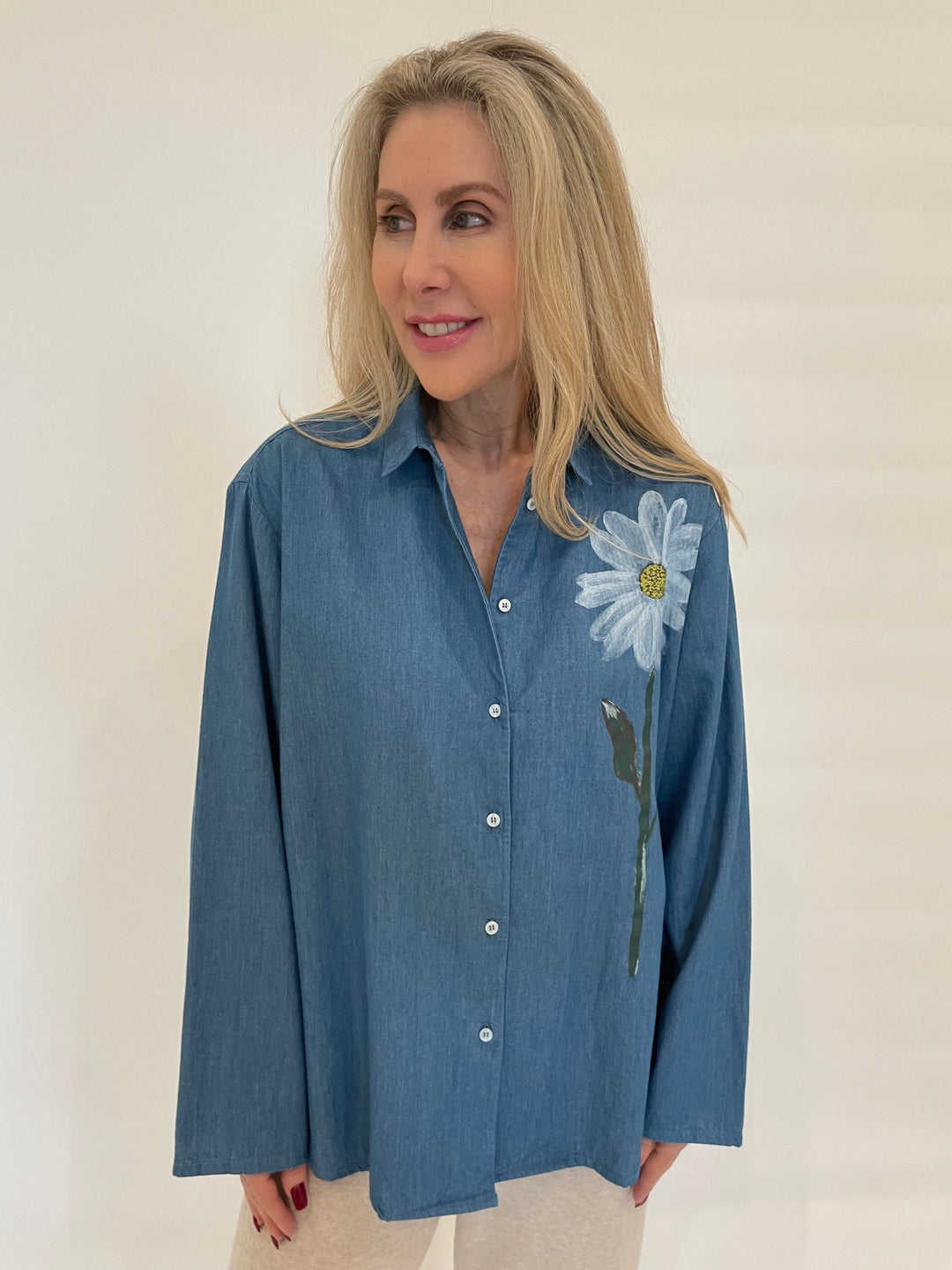 WHYCI Mariana Hand-painted Flower Shirt - Fiore available at Barbara Katz