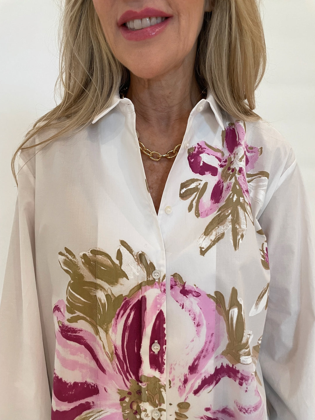 WHYCI Rachel Hand-painted Flower Shirt - Melanzana available at Barbara Katz