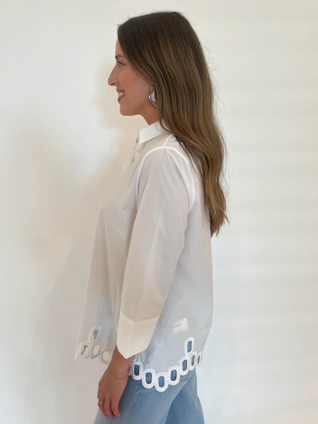 WHYCI Dali 3/4 Sleeve Shirt in White available at Barbara Katz