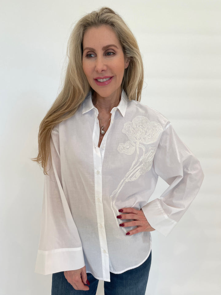 WHYCI Noam Embroidered Shirt in White available at Barbara Katz