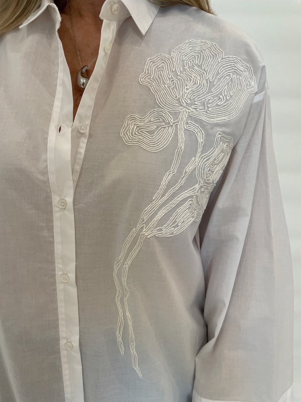 WHYCI Noam Embroidered Shirt in White available at Barbara Katz