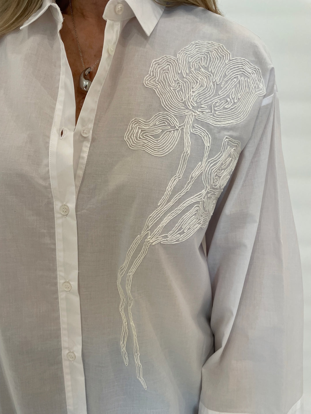 WHYCI Noam Embroidered Shirt in White available at Barbara Katz