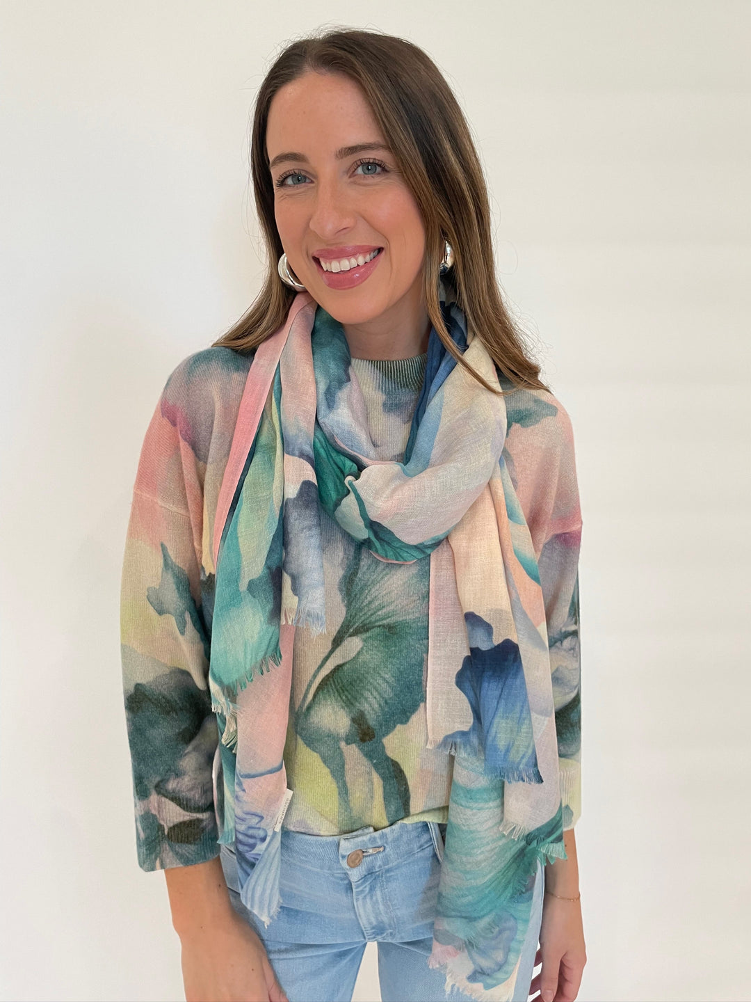 Kinross Cashmere Femme Floral Print Scarf available at Barbara Katz