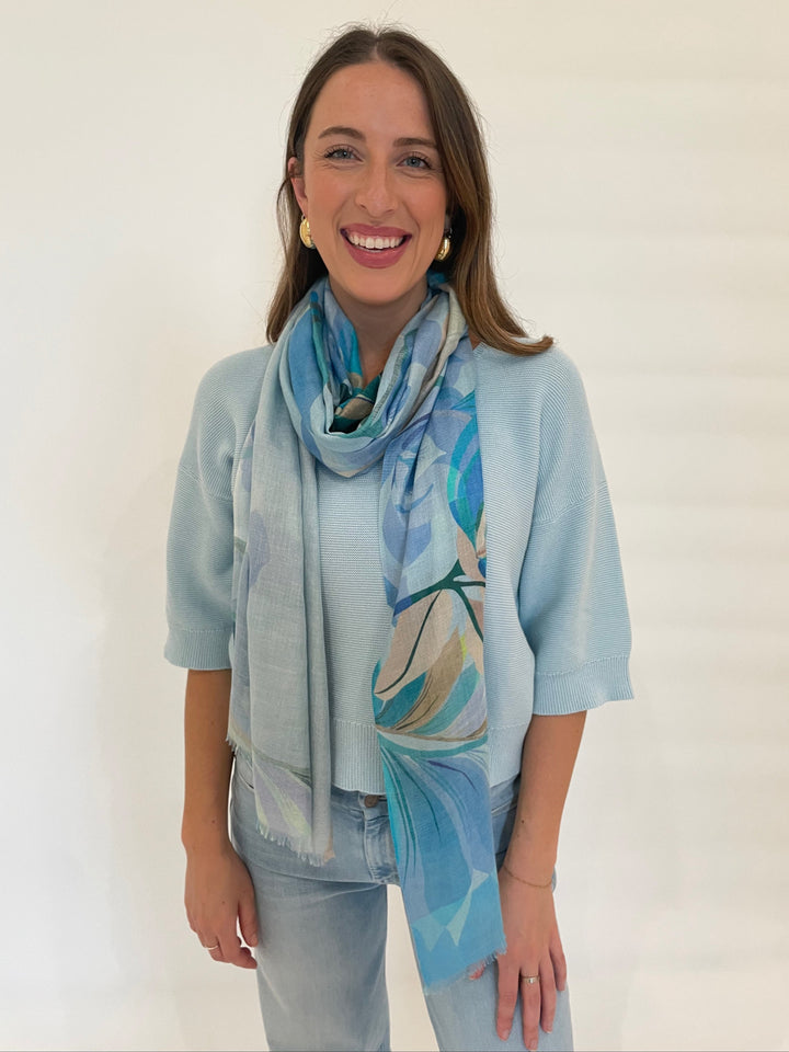 Kinross Cashmere Acacia Print Scarf in Tranquil Multi available at Barbara Katz