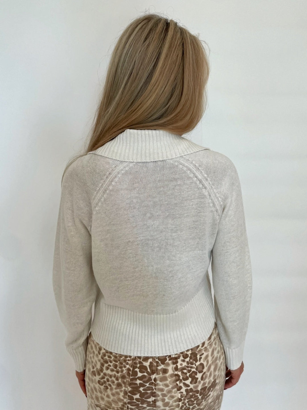 Kinross Crop Zip Cardigan in White available at Barbara Katz