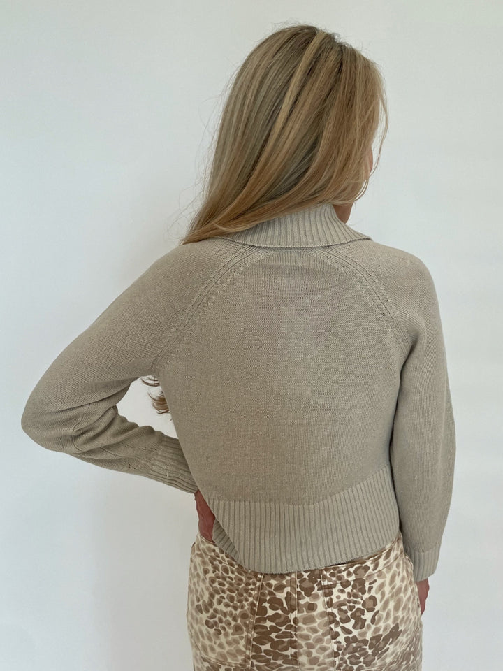 Kinross Crop Zip Cardigan in Sandstone available at Barbara Katz