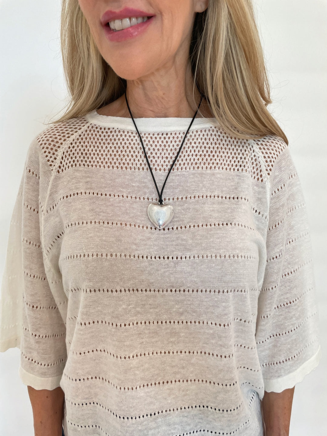 Kinross Hanna Openwork Raglan Crew Sweater in White available at Barbara Katz