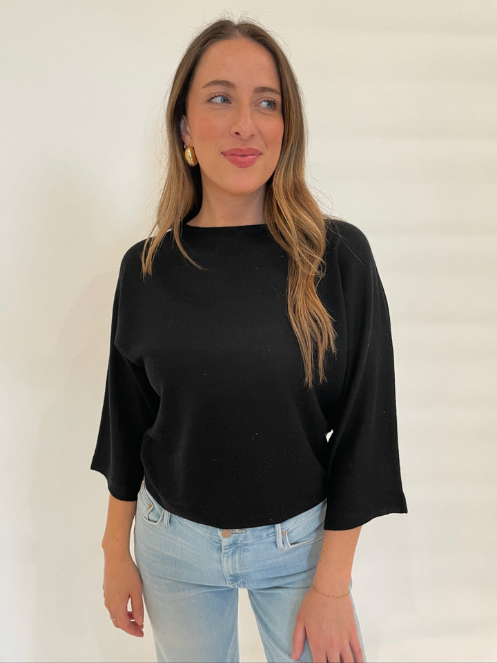 Kinross Nohemi Sequin Easy Crop Pullover Sweater in Black available at Barbara Katz