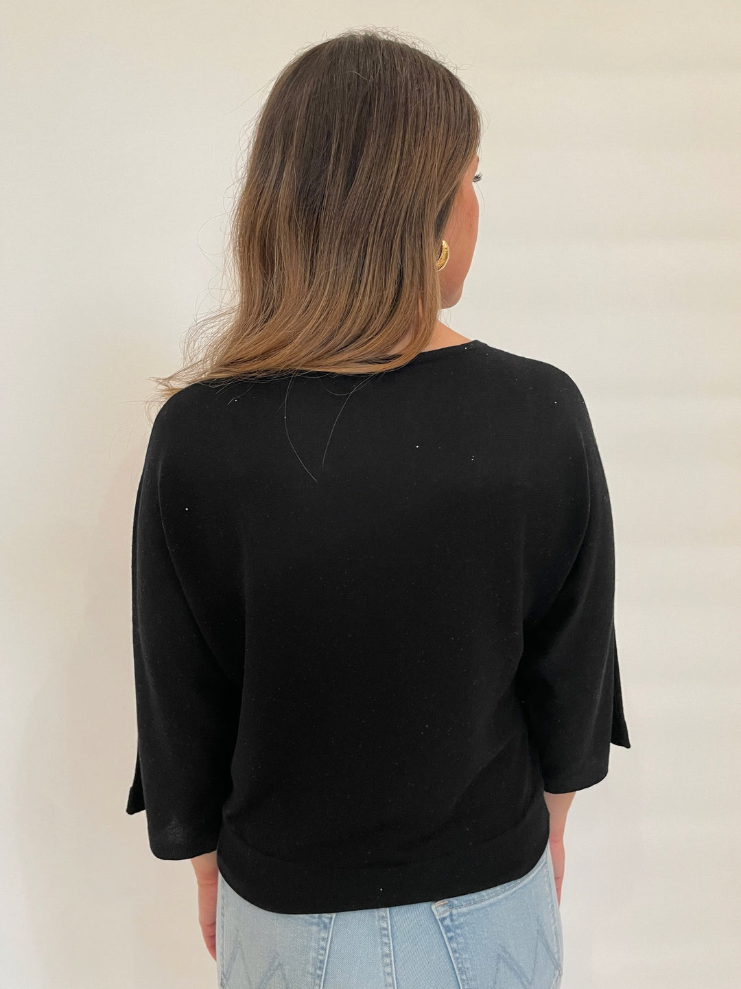 Kinross Nohemi Sequin Easy Crop Pullover Sweater in Black available at Barbara Katz