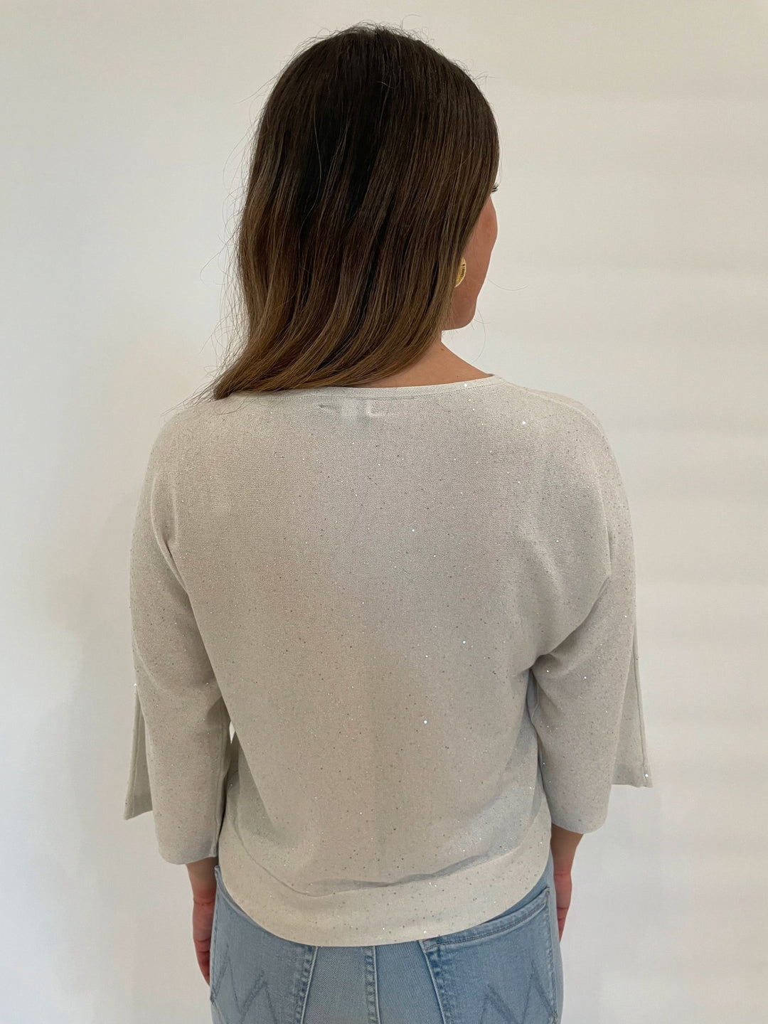 Kinross Nohemi Sequin Easy Crop Pullover Sweater in Ivory available at Barbara Katz