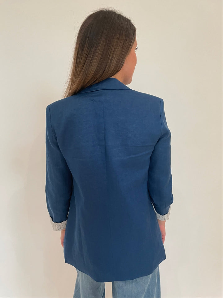 BK Karla Boyfriend Linen Blazer in Classic Blue available at Barbara Katz