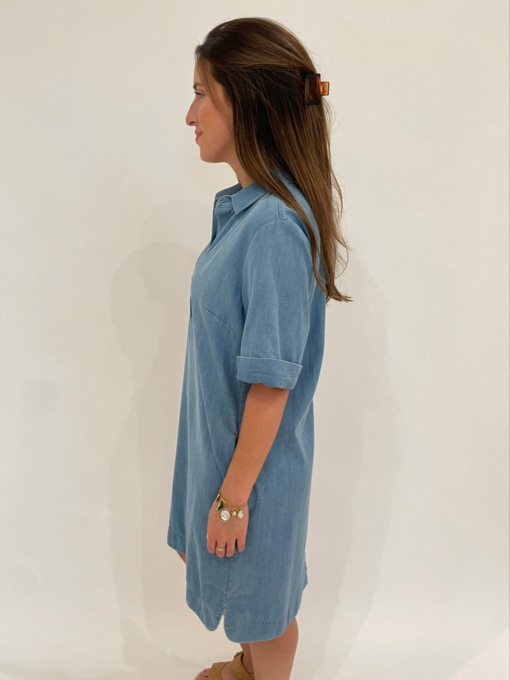 Hinson Wu Aileen Short Sleeve Denim Tencel Dress in Light Wash available at Barbara Katz