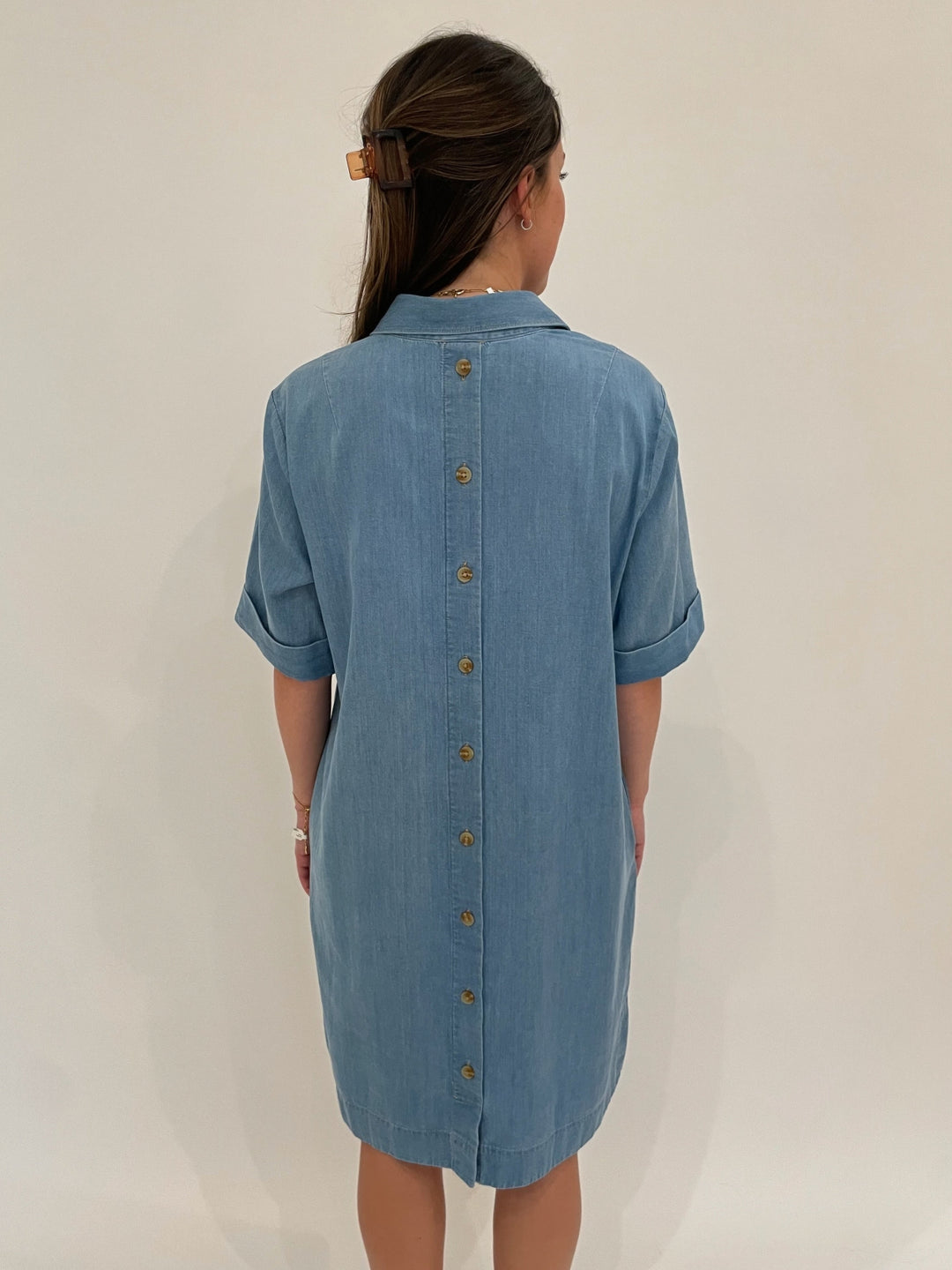 Hinson Wu Aileen Short Sleeve Denim Tencel Dress in Light Wash available at Barbara Katz