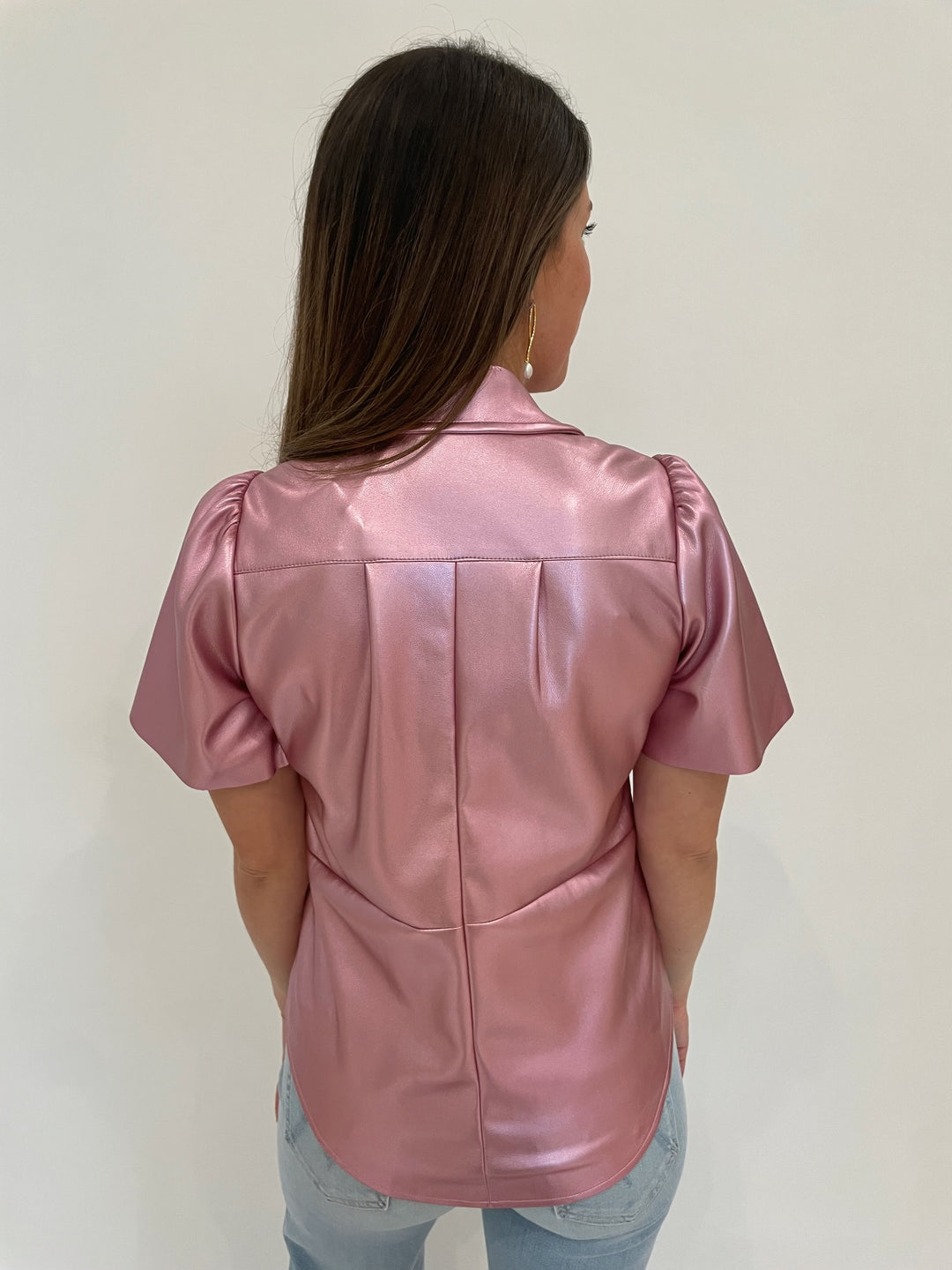 BK Kerri Metallic Vegan Leather Top in Orchid in Gold available at Barbara Katz