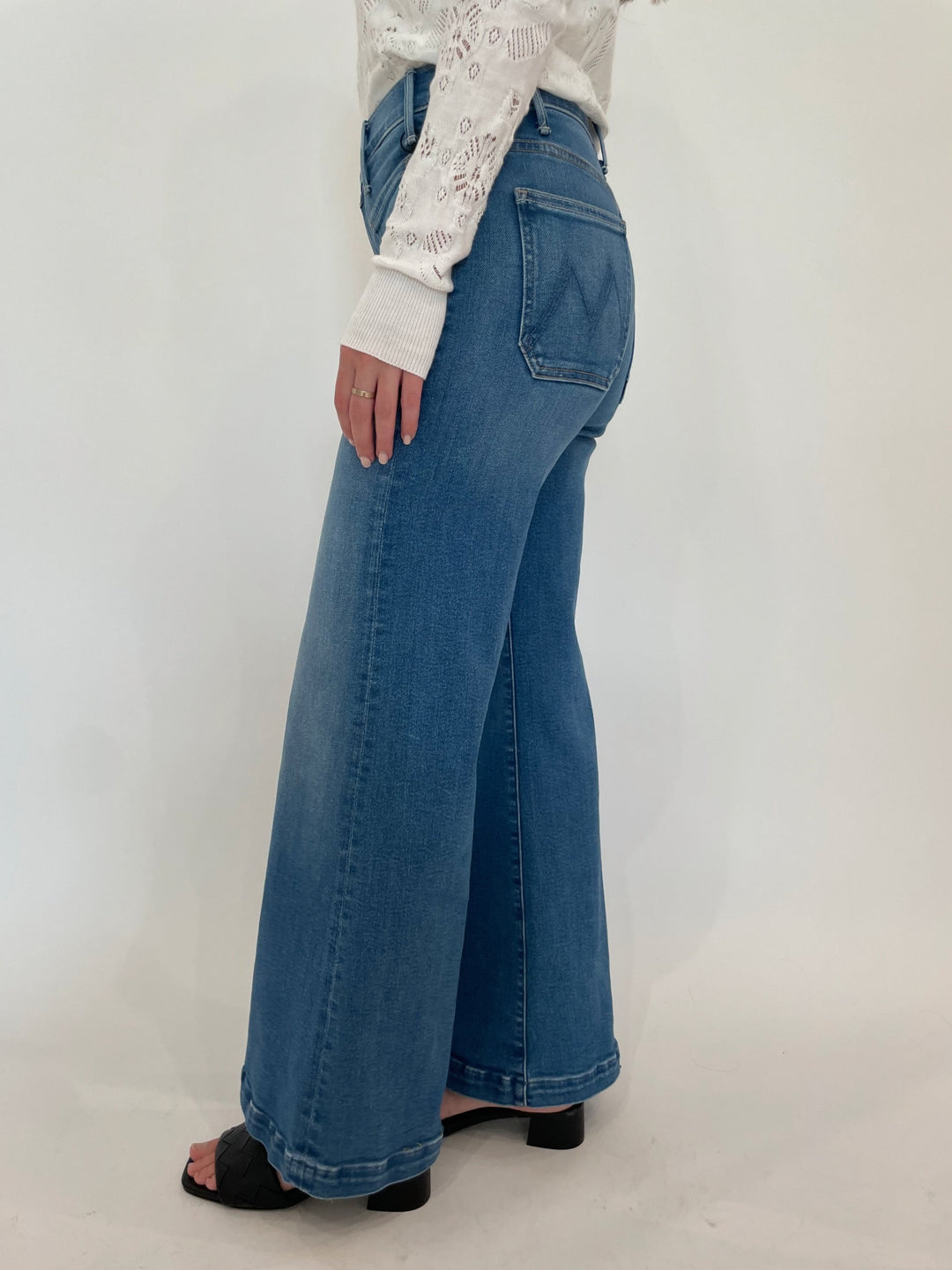 Mother Denim The Lil Hustler Roller Patch Pocket Sneak Jeans in Piece By Piece available at Barbara Katz