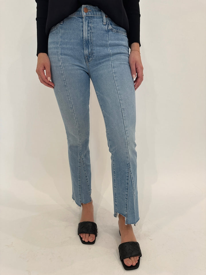 Mother The Insider Crop Pointy Fray Jeans in Let's Get It Together available at Barbara Katz