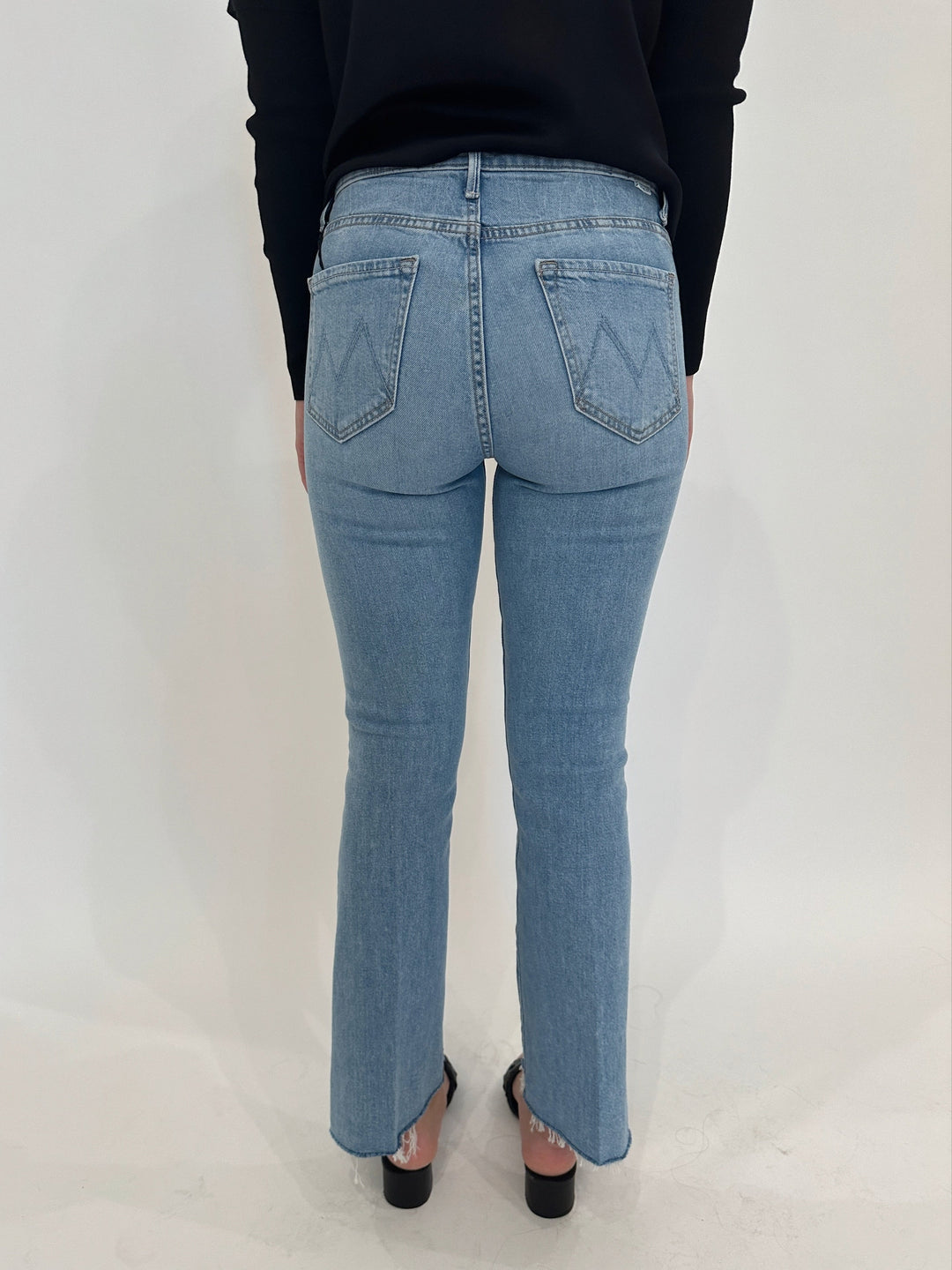 Mother Denim The Insider Crop Pointy Fray Jeans in Let's Get It Together available at Barbara Katz