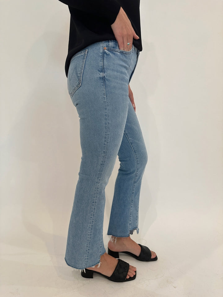 Mother Denim The Insider Crop Pointy Fray Jeans in Let's Get It Together available at Barbara Katz