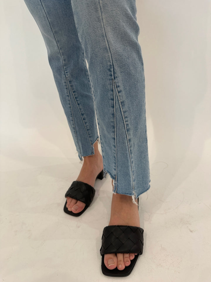 Mother Denim The Insider Crop Pointy Fray Jeans in Let's Get It Together available at Barbara Katz