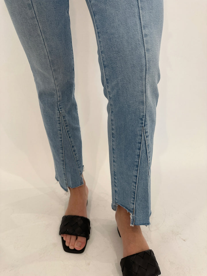 Mother Denim The Insider Crop Pointy Fray Jeans in Let's Get It Together available at Barbara Katz