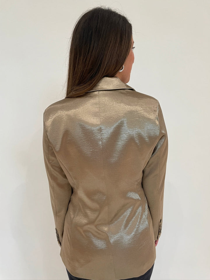 BK Jaime Crushed Metallic Satin Blazer in Antique Gold available at Barbara Katz