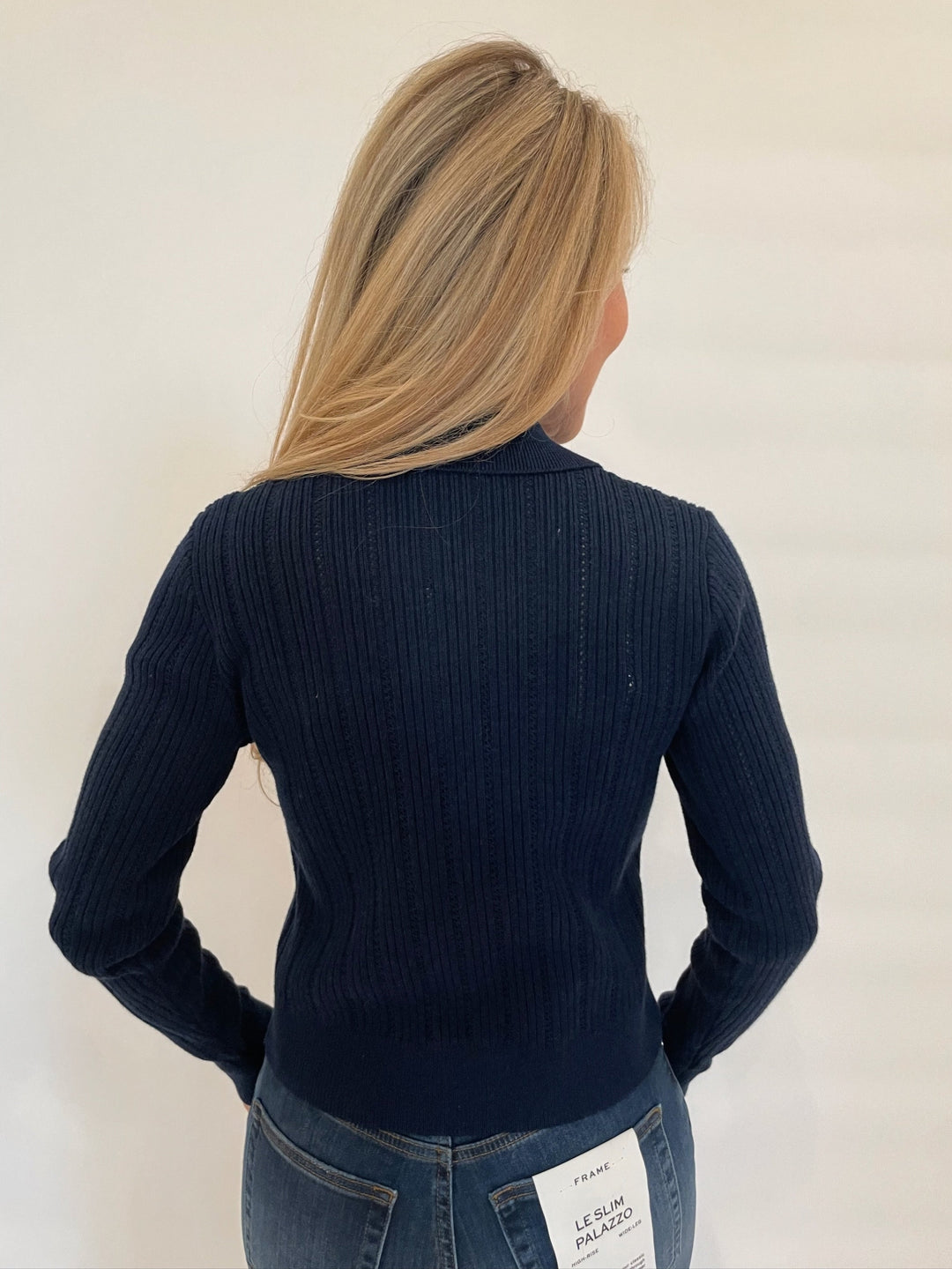 Kinross Somary Rib Button Front Polo Sweater in Navy available at Barbara Katz