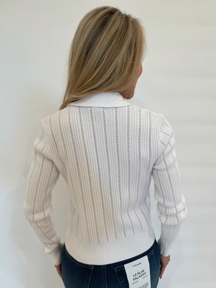 Kinross Somary Rib Button Front Polo Sweater in White available at Barbara Katz