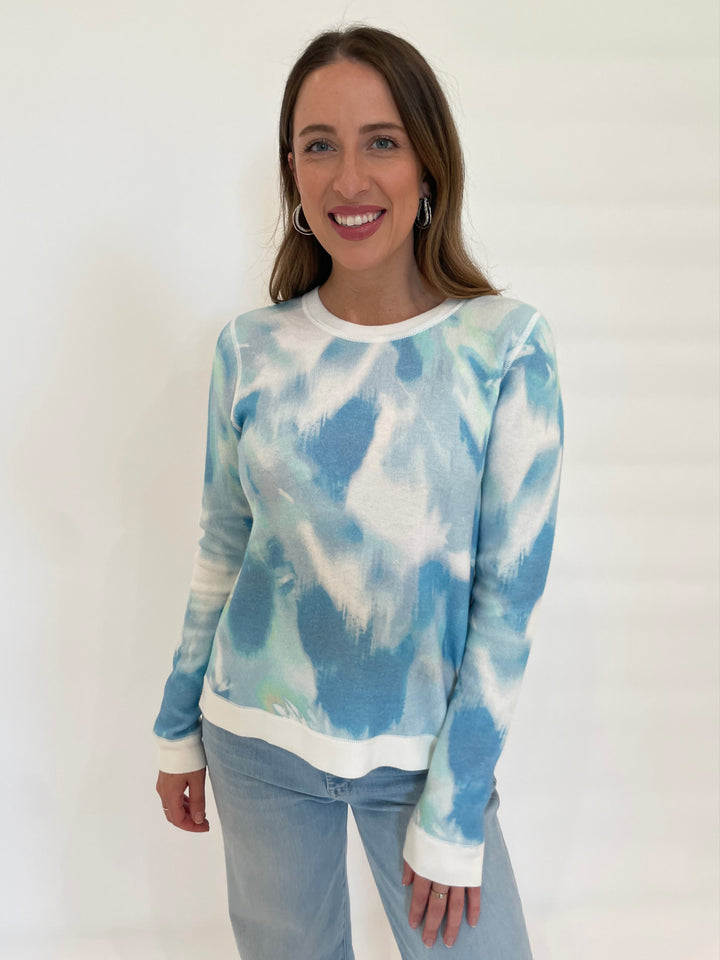 Kinross Waterway Print Crew Sweater in Multi available at Barbara Katz