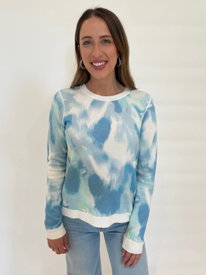 Kinross Waterway Print Crew Sweater in Multi available at Barbara Katz