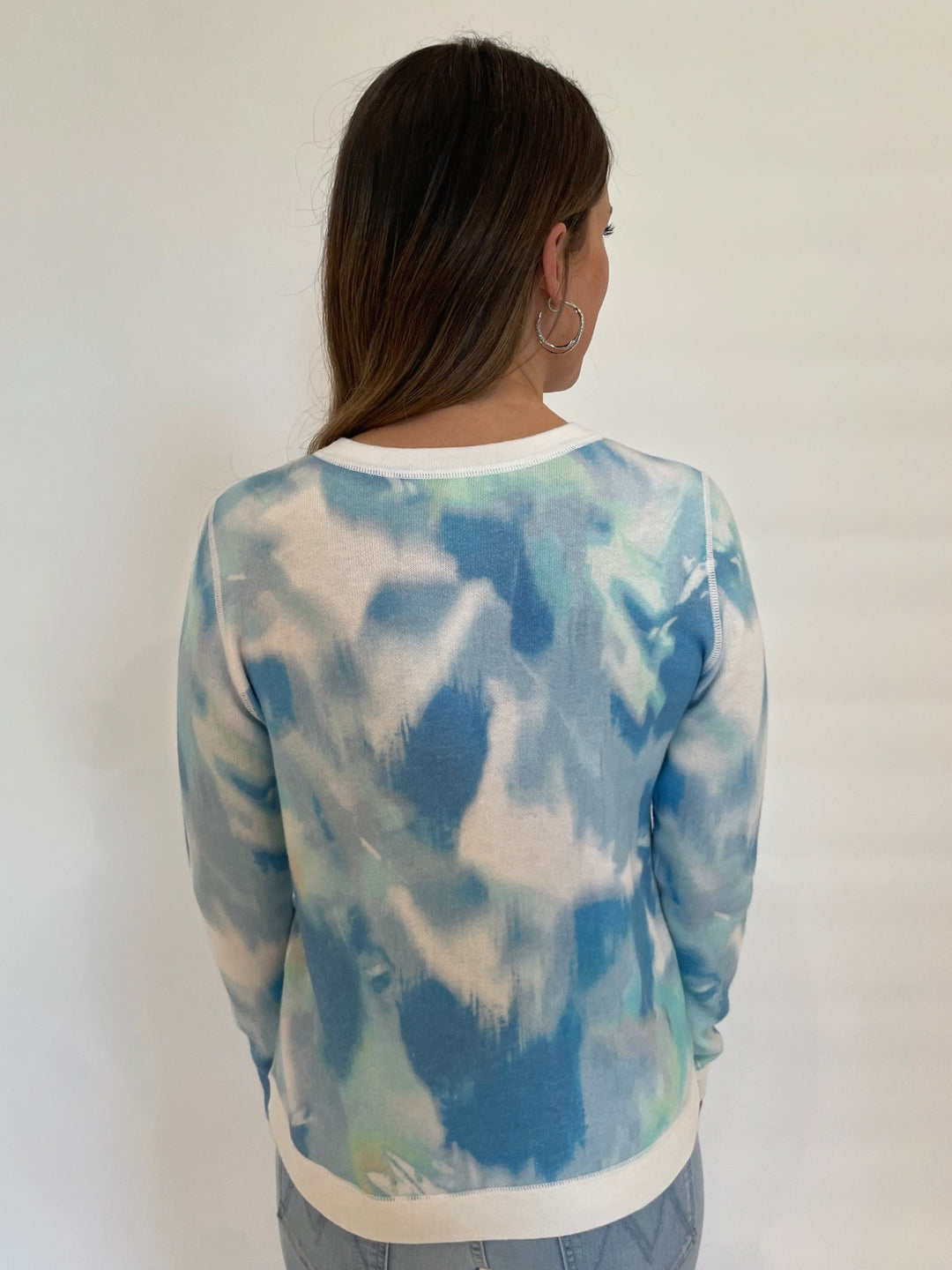 Kinross Waterway Print Crew Sweater in Multi available at Barbara Katz