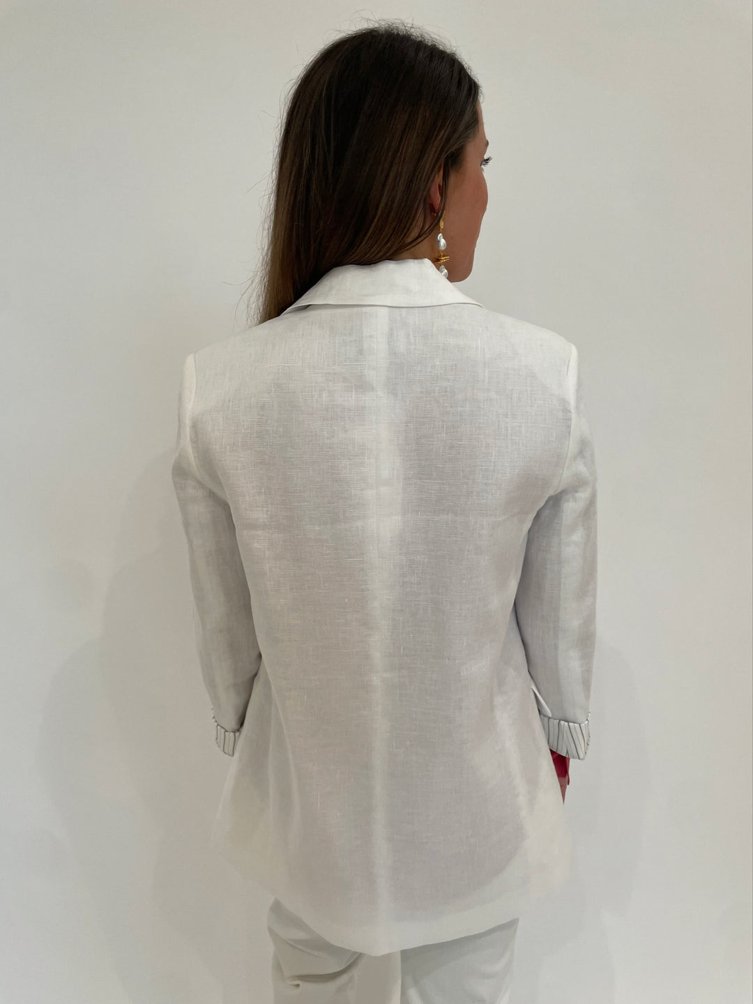 BK Karla Boyfriend Fit Linen Jacket in White available at Barbara Katz