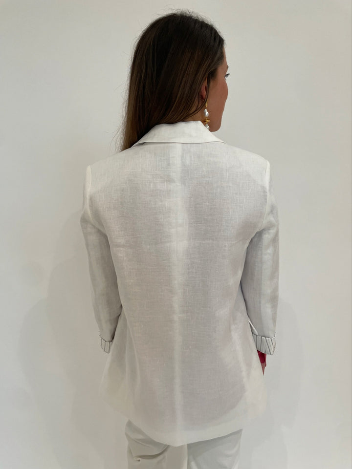 BK Karla Boyfriend Fit Linen Jacket in White available at Barbara Katz