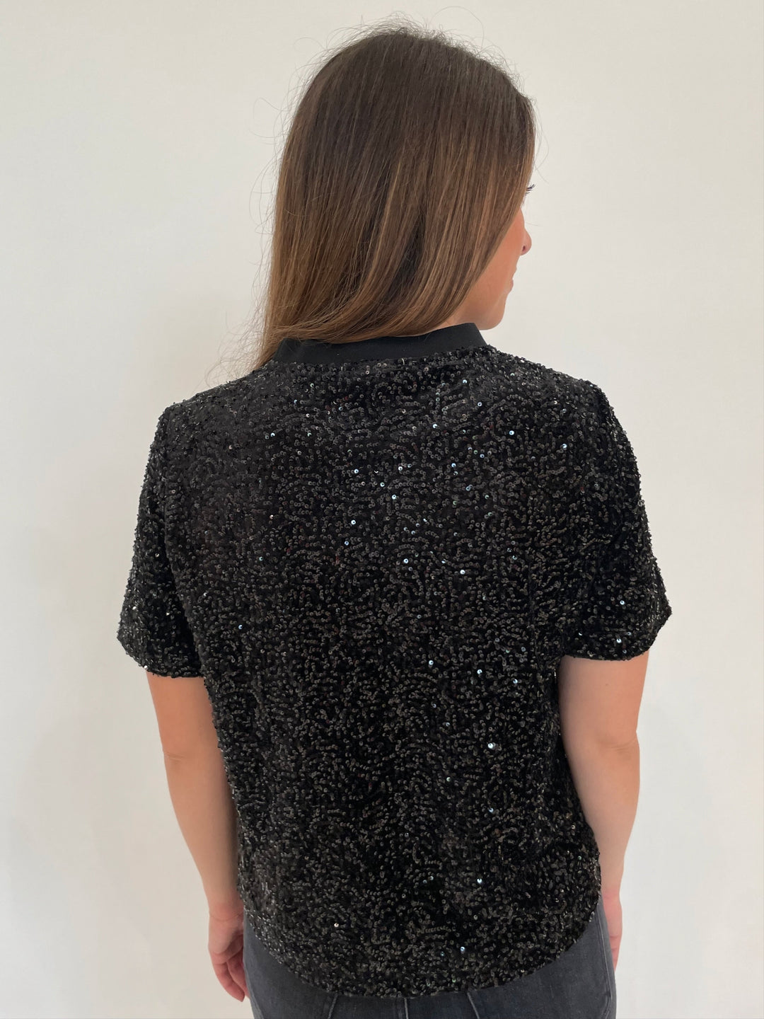 BK Iris Wide Sequin Top in Black available at Barbara Katz