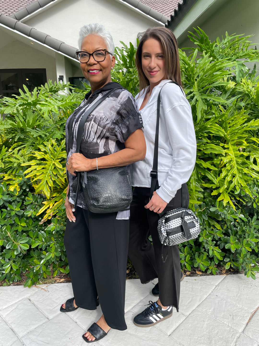 Terra Dana Zip-Up Shirt in Black with Daniella Lehavi Chicago Small Hobo Bag in Croco, Wearables Ruby Hoodie in White with Daniella Lehavi Bonnie Mini Crossbody Bag in Silver available at Barbara Katz