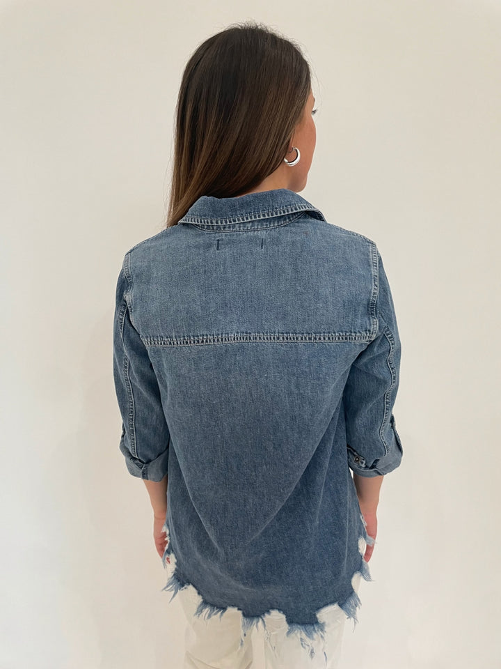 BK Blair Vintage Denim Fringe Shirt available at Barbara Katz