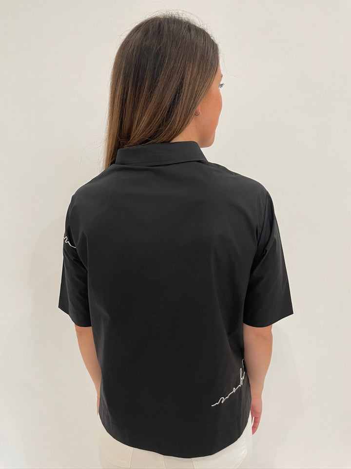 Terra Angela Short Sleeve Boxy Button Shirt in Black available at Barbara Katz