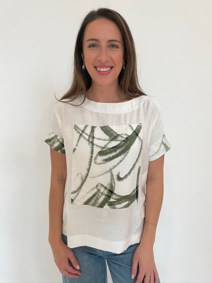 Terra Nella Boxy Tee With Pocket in White with Lizzie Fortunato Organic Hoops in Silver/Forest available at Barbara Katz