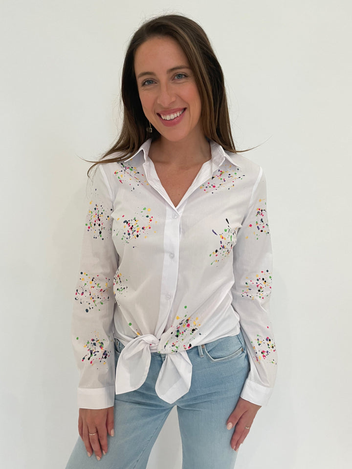 BK Julia Splash Button-Up Shirt in White available at Barbara Katz