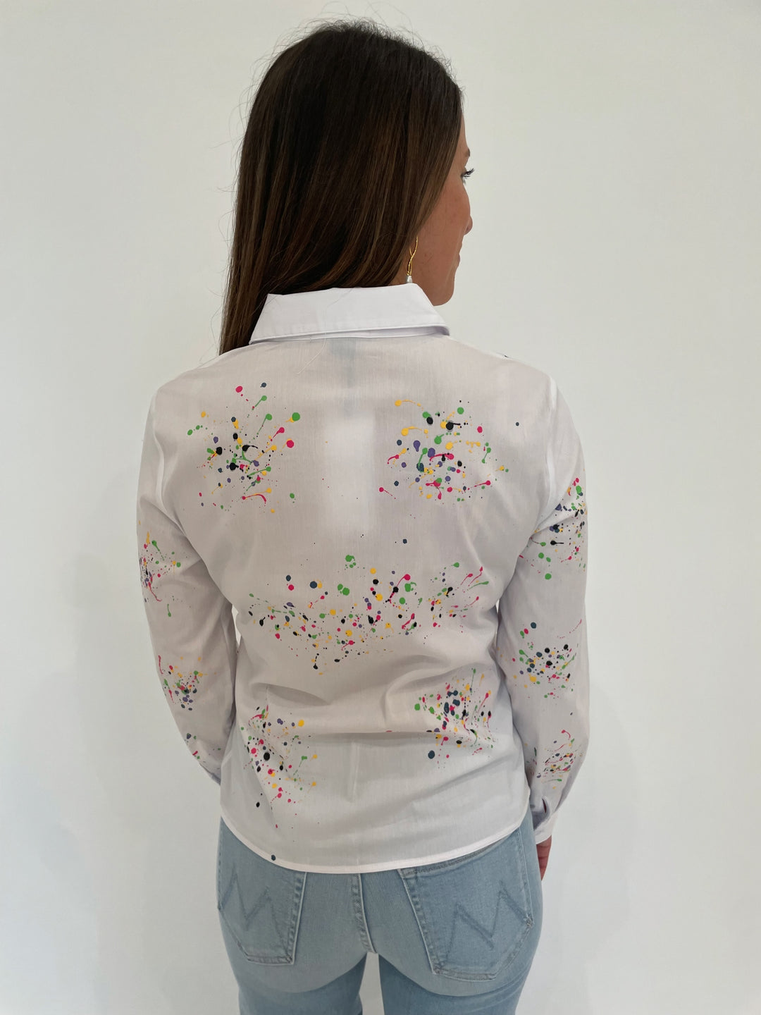 BK Julia Splash Collared Shirt in White available at Barbara Katz