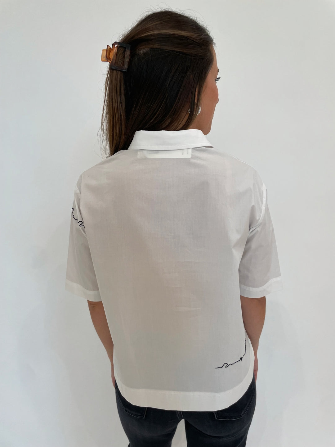 Terra Angela Short Sleeve Boxy Button Shirt in White available at Barbara Katz