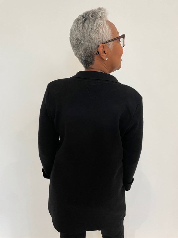 BK Harper Long Cardigan With Pocket in Black available at Barbara Katz