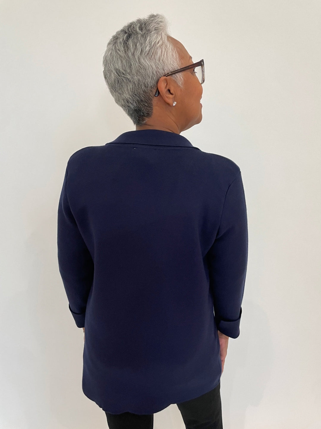 BK Harper Long Cardigan With Pocket in Navy available at Barbara Katz