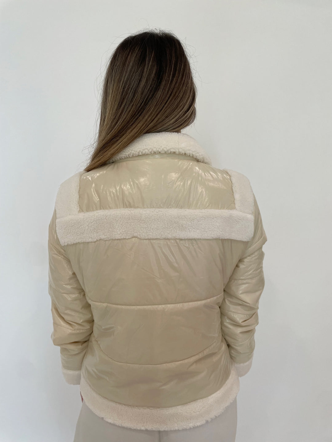 J Society Sherpa Trim Bomber Jacket in Vanilla available at Barbara Katz