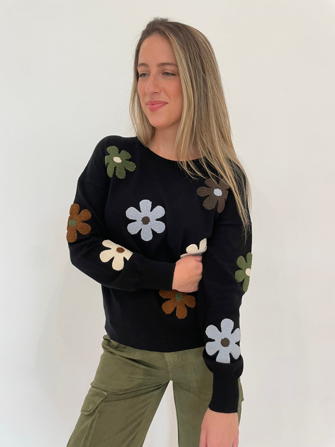 J Society Flower Crew Sweater in Black available at Barbara Katz