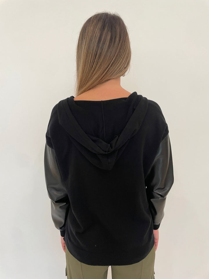 J Society Half-Zip Sweater Hoodie in Black available at Barbara Katz