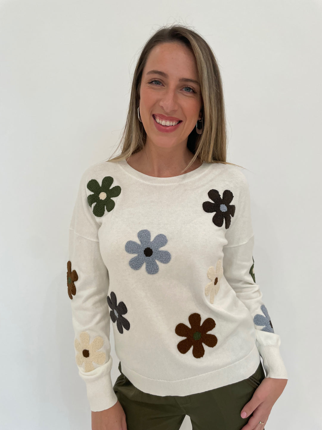 J Society Flower Crew Sweater in Chalk available at Barbara Katz