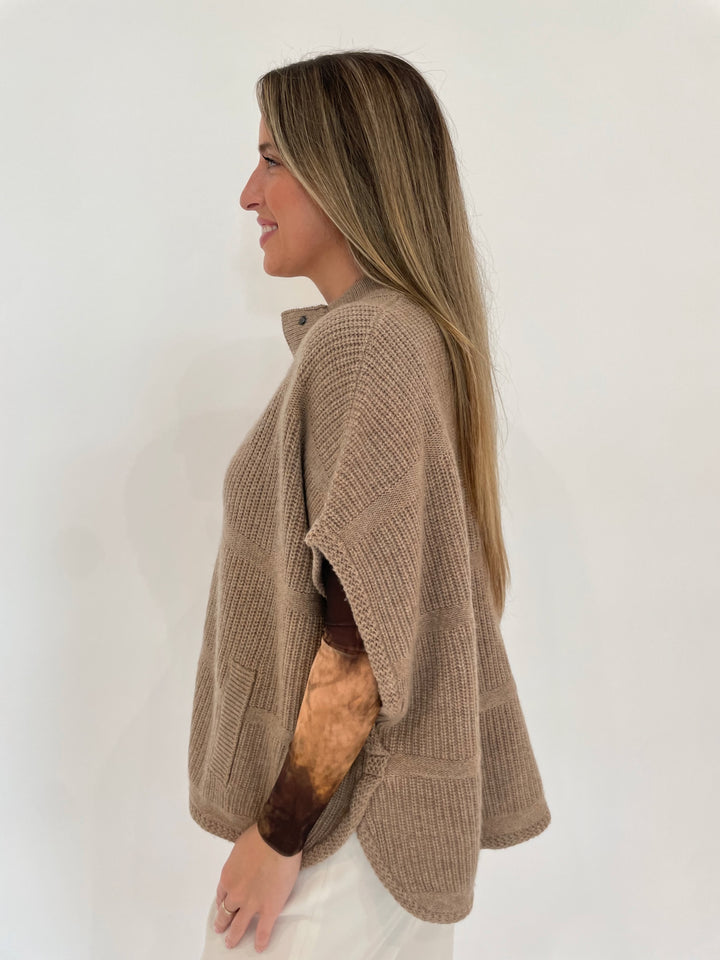 Repeat Camila 3/4 Sleeves Button Down Cardigan in Taupe available at Barbara Katz