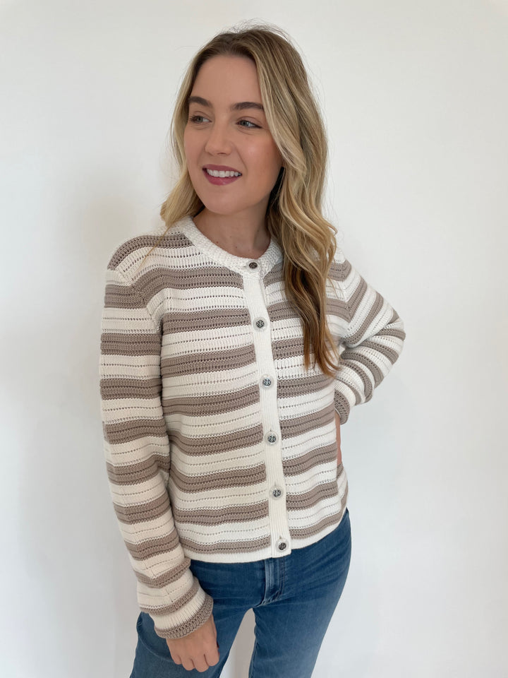 Autumn Cashmere Textured Stripe Jacket in Bleach White/Sand Dollar available at Barbara Katz