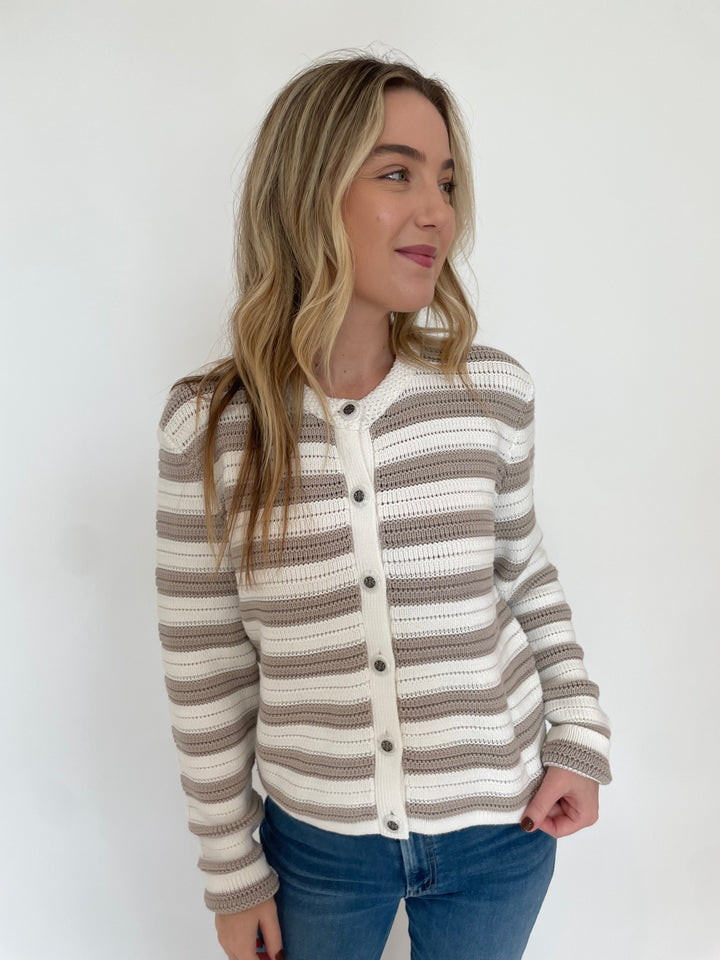 Autumn Cashmere Textured Stripe Jacket in Bleach White/Sand Dollar available at Barbara Katz