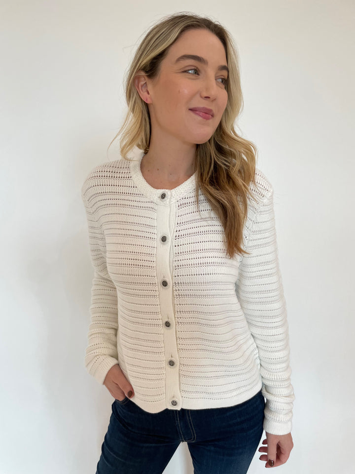 Autumn Cashmere Solid Textured Stripe Jacket in Bleach White available at Barbara Katz